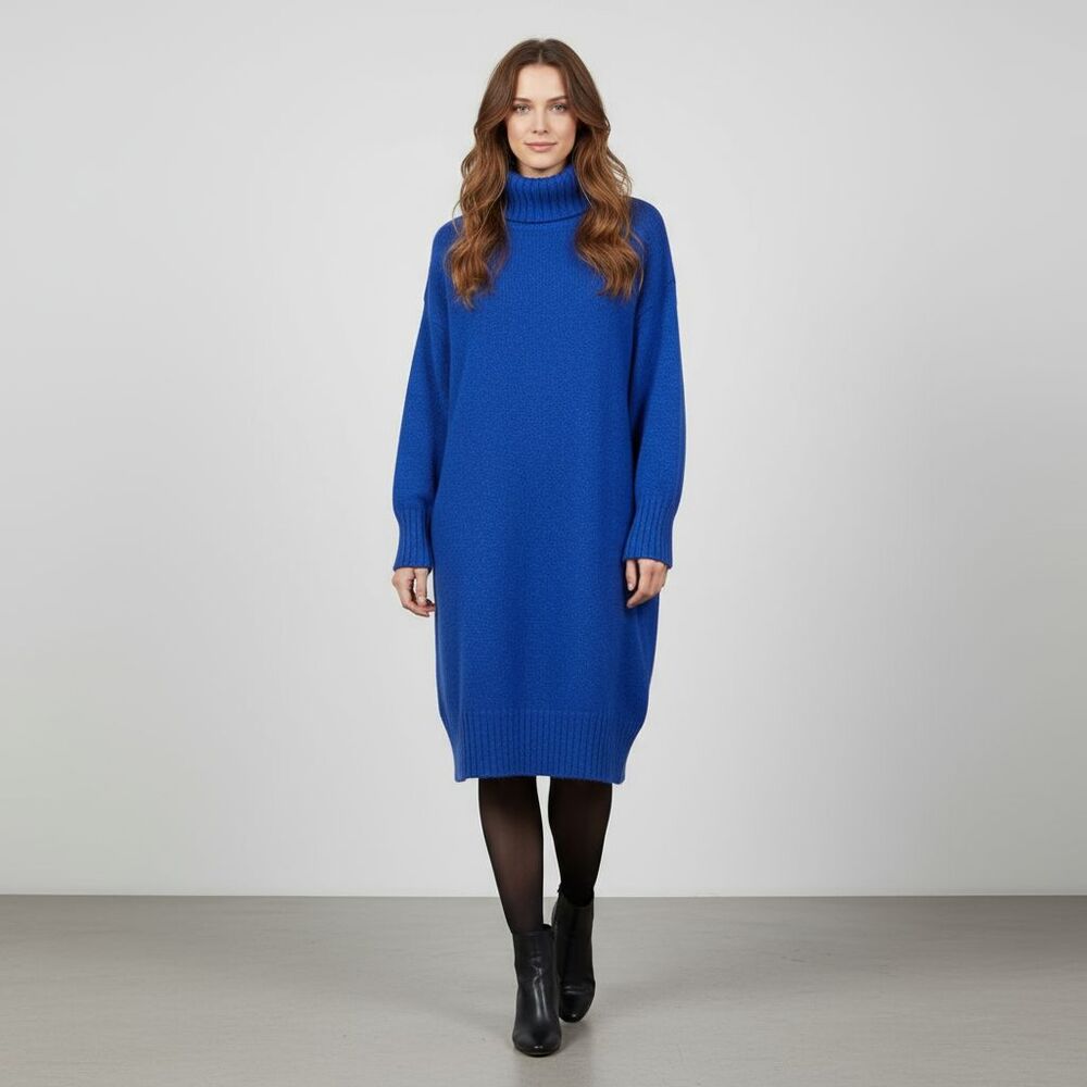Cult Gaia Blue Oversized Turtleneck Knit Sweater Dress Cobalt Midi Slouchy